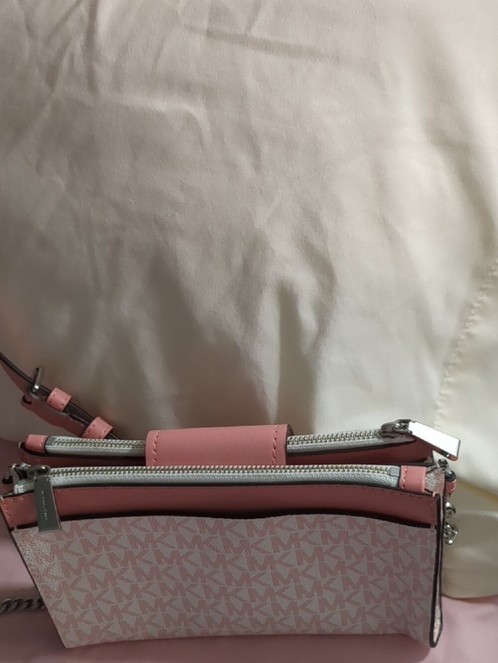 Michael Kors Pink Signature Stripe Crossbody Pouch with Silver Hardware - Picture 4 of 6